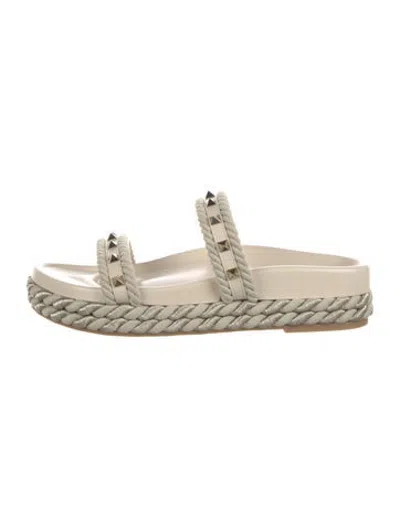 Pre-owned Valentino Garavani Leather Studded Accents Flats W/ Tags In Neutrals