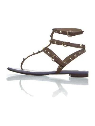 Pre-owned Valentino Garavani Leather Studded Accents Gladiator Sandals In Brown