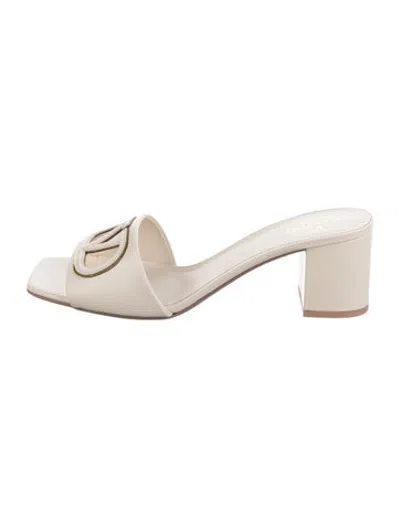 Pre-owned Valentino Garavani Leather Studded Accents Slides W/ Tags In Neutrals