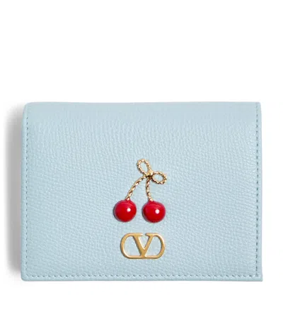 Valentino Garavani Leather Vlogo Cherryific Wallet In Blue