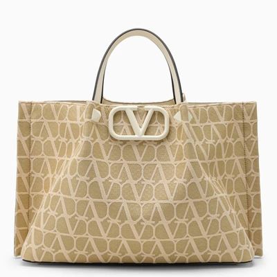 Valentino Garavani Medium Tote In Natural Canvas Toile Iconographe Women In Beige