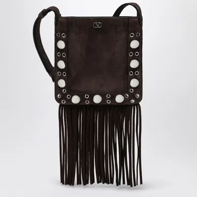 Valentino Garavani Nellcôte Brown Suede Bag With Fringes And Studs