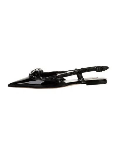 Pre-owned Valentino Garavani Patent Leather Bow Accents Slingback Flats W/ Tags In Black