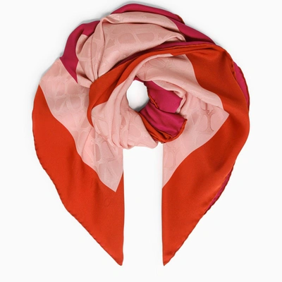 Valentino Garavani | Pink And Red Silk Square Scarf In Multicolor