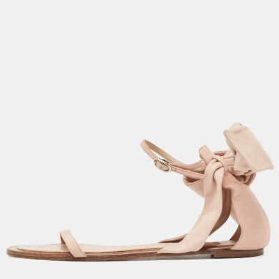 Pre-owned Valentino Garavani Pink Leather Leather Ankle Strap Flat Sandals Size 38 In Beige