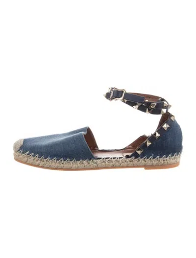Pre-owned Valentino Garavani Rockstud Accents Denim Espadrilles In Blue