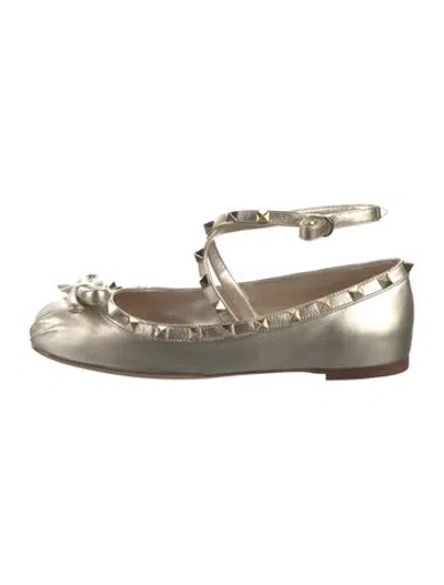 Pre-owned Valentino Garavani Rockstud Accents Leather Ballet Flats In Gold