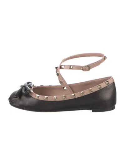 Pre-owned Valentino Garavani Rockstud Accents Leather Ballet Flats W/ Tags In Black