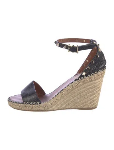 Pre-owned Valentino Garavani Rockstud Accents Leather Espadrilles In Blue