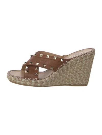 Pre-owned Valentino Garavani Rockstud Accents Leather Espadrilles In Brown