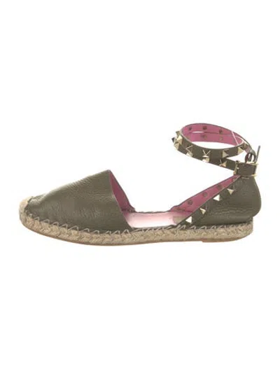 Pre-owned Valentino Garavani Rockstud Accents Leather Espadrilles In Green