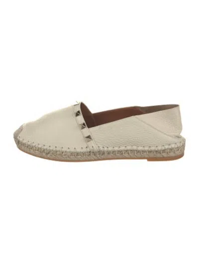 Pre-owned Valentino Garavani Rockstud Accents Leather Espadrilles In Neutrals