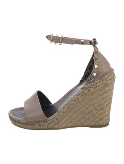 Pre-owned Valentino Garavani Rockstud Accents Leather Espadrilles In Pink