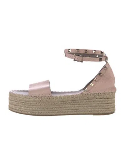 Pre-owned Valentino Garavani Rockstud Accents Leather Espadrilles In Pink
