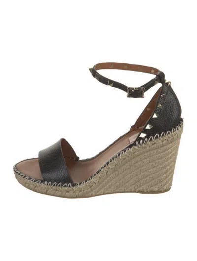 Pre-owned Valentino Garavani Rockstud Accents Leather Espadrilles W/ Tags In Black