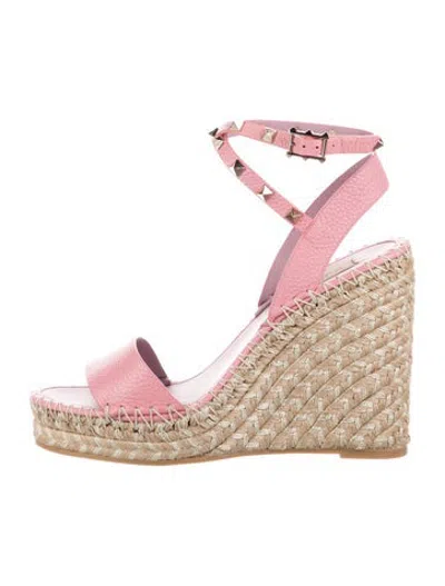 Pre-owned Valentino Garavani Rockstud Accents Leather Espadrilles W/ Tags In Pink