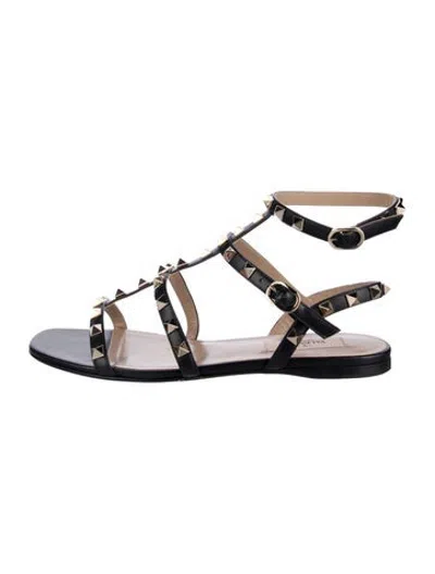 Pre-owned Valentino Garavani Rockstud Accents Leather Gladiator Sandals In Black