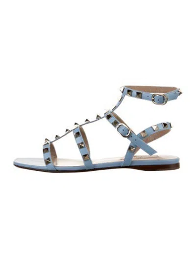 Pre-owned Valentino Garavani Rockstud Accents Leather Gladiator Sandals In Blue