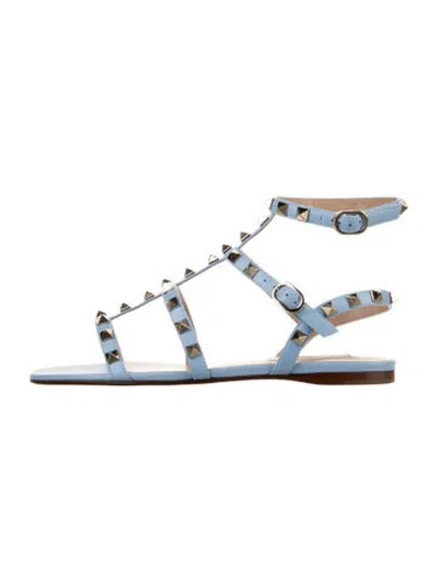 Pre-owned Valentino Garavani Rockstud Accents Leather Gladiator Sandals In Blue