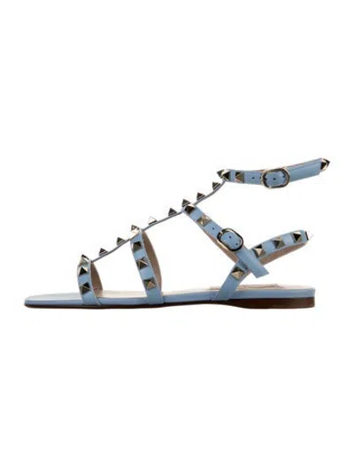 Pre-owned Valentino Garavani Rockstud Accents Leather Gladiator Sandals In Blue