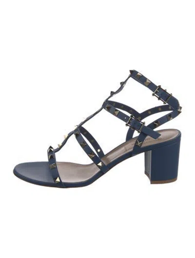 Pre-owned Valentino Garavani Rockstud Accents Leather Gladiator Sandals In Blue