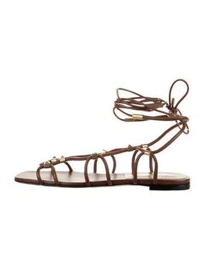 Pre-owned Valentino Garavani Rockstud Accents Leather Gladiator Sandals In Brown