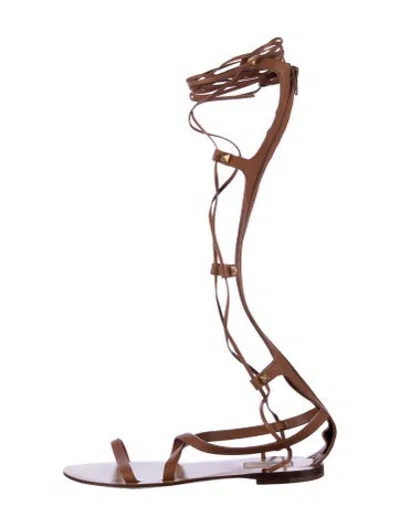 Pre-owned Valentino Garavani Rockstud Accents Leather Gladiator Sandals In Brown