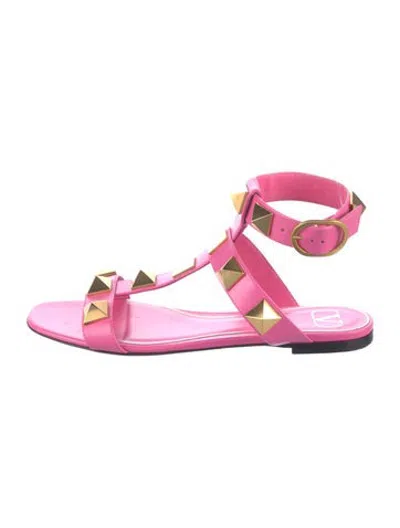Pre-owned Valentino Garavani Rockstud Accents Leather Gladiator Sandals In Pink