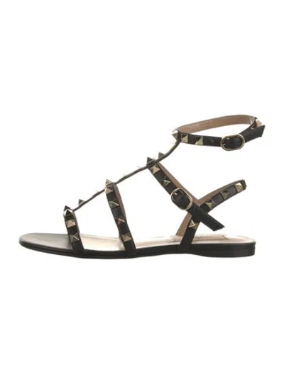 Pre-owned Valentino Garavani Rockstud Accents Leather Gladiator Sandals W/ Tags In Black
