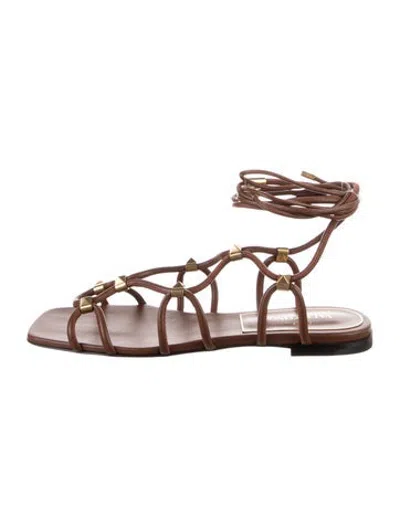 Pre-owned Valentino Garavani Rockstud Accents Leather Gladiator Sandals W/ Tags In Brown