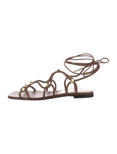 Pre-owned Valentino Garavani Rockstud Accents Leather Gladiator Sandals W/ Tags In Brown
