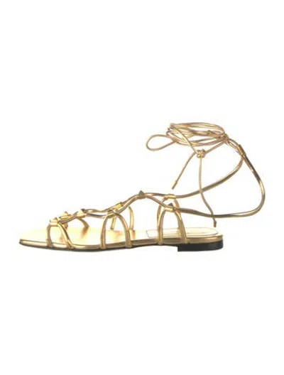 Pre-owned Valentino Garavani Rockstud Accents Leather Gladiator Sandals W/ Tags In Gold