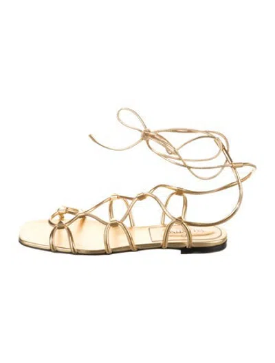 Pre-owned Valentino Garavani Rockstud Accents Leather Gladiator Sandals W/ Tags In Gold