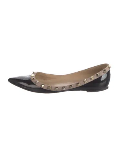 Pre-owned Valentino Garavani Rockstud Accents Patent Leather Ballet Flats In Black