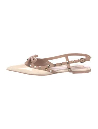 Pre-owned Valentino Garavani Rockstud Accents Patent Leather Slingback Flats In Neutrals