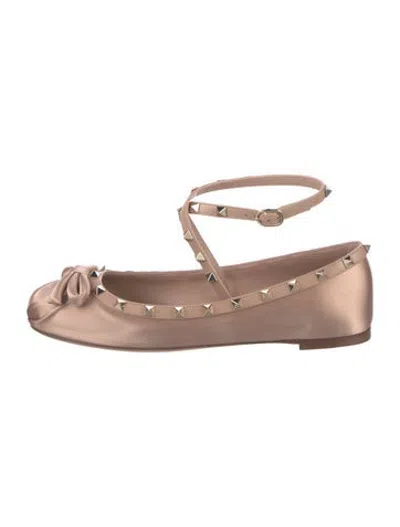 Pre-owned Valentino Garavani Rockstud Accents Satin Ballet Flats W/ Tags In Neutrals