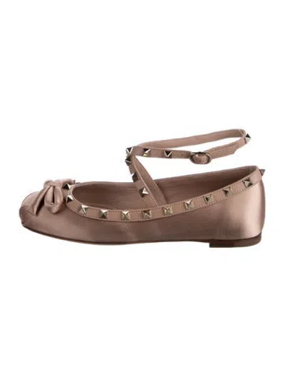 Pre-owned Valentino Garavani Rockstud Accents Satin Ballet Flats W/ Tags In Neutrals
