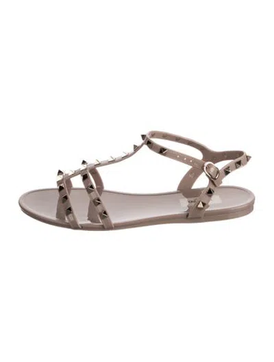 Pre-owned Valentino Garavani Rockstud Accents Studded Accents Gladiator Sandals In Neutrals