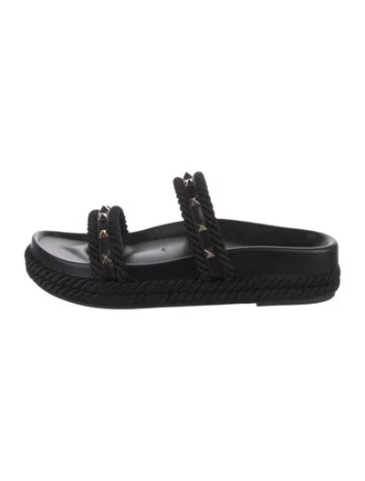 Pre-owned Valentino Garavani Rockstud Accents Studded Accents Slides In Black
