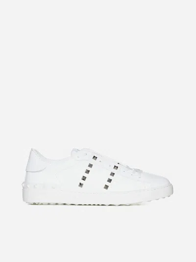 Valentino Garavani Rockstud Untitled Leather Sneakers In White