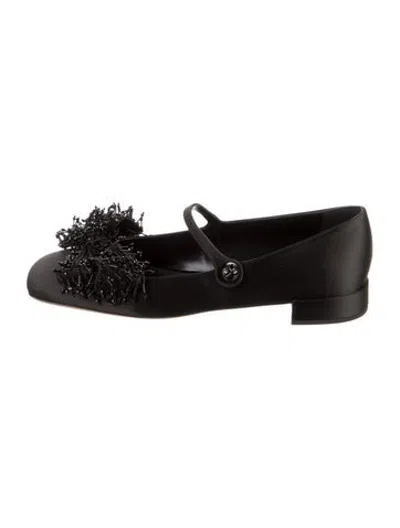 Pre-owned Valentino Garavani Satin Beaded Accents Mary Jane Flats In Black
