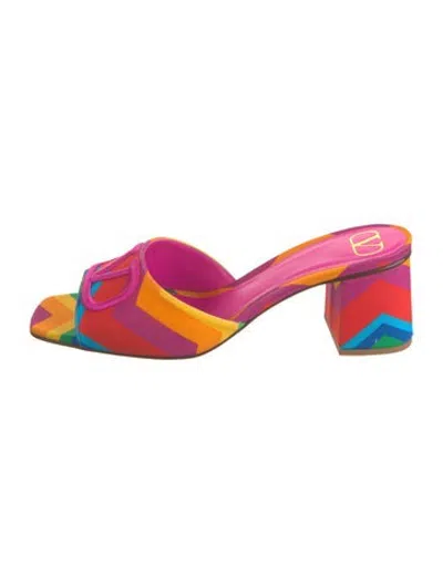 Pre-owned Valentino Garavani Striped Slides In Pink
