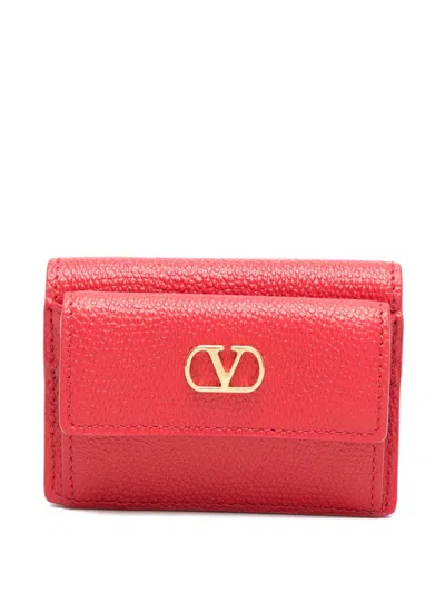 Valentino Garavani V- Logo Pebble-grain Logo Wallet In Red