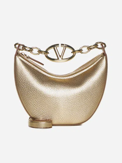 Valentino Garavani Vlogo Moon Leather Mini Hobo Bag In Gold
