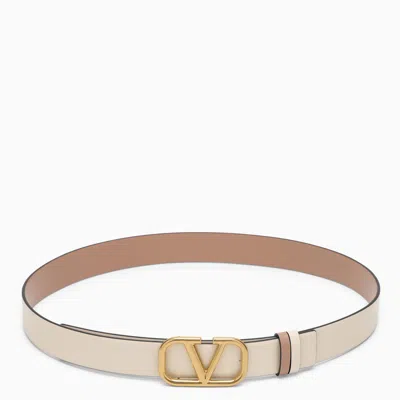 Valentino Garavani Reversible Leather Belt, Ivory And Pink, Vlogo Signature Buckle, Adjustable Size In Cream