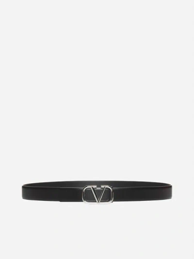 Valentino Garavani Vlogo Signature Leather Belt In Black