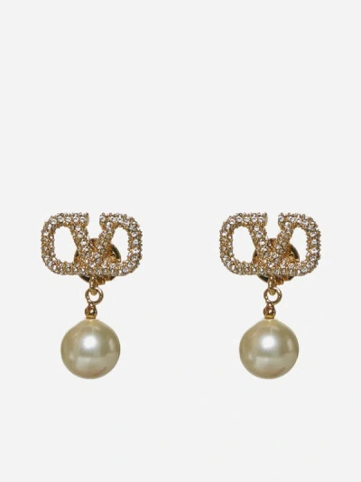 Valentino Garavani Vlogo Signature Pearl Earrings In Gold