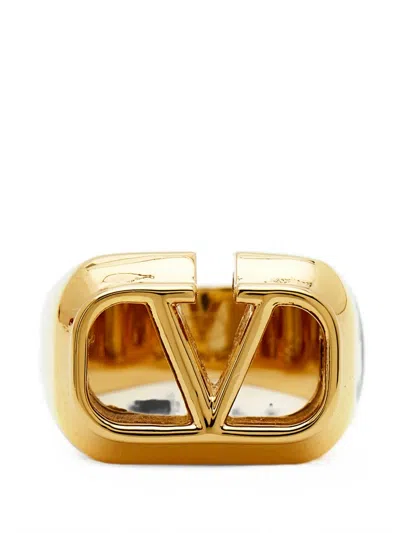Pre-owned Valentino Garavani Vlogo Signature Ring In Gold