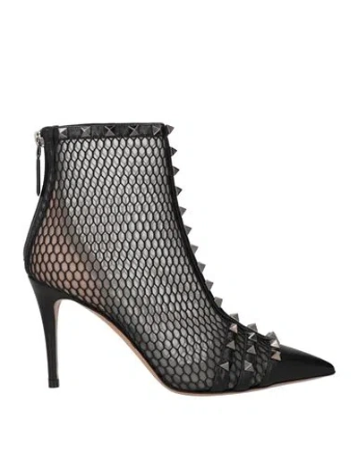 Valentino Garavani Woman Ankle Boots Black Size 6 Leather, Textile Fibers