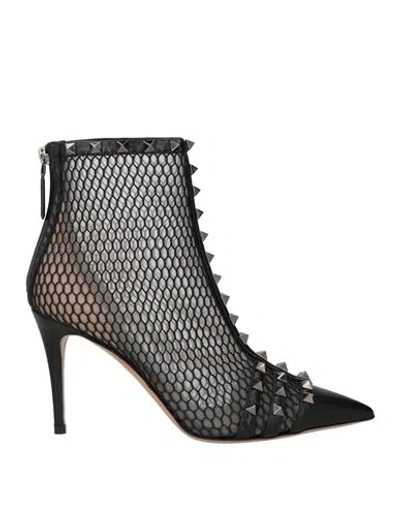 Valentino Garavani Woman Ankle Boots Black Size 5.5 Leather, Textile Fibers